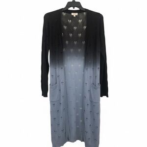 Umber Long Ombre Open-Front Women's Cardigan Sweater - Light blue/Dark blue